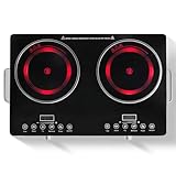Sararoom Ceranfeld Glaskeramikkochfeld 2 Platten mit Stecker, 60cm Tragbar Kochfeld, 3500W Elektrisch Herdplatte Keramikkochfeld unabhängige Heizzonenregelung,Infrarot-Wärme,Timer,220V Cerankochfeld