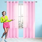 XUEXIAOH Transparente Gardine 280 x 160 cm Polyester Transparent Voile Gardine mit Ösen für Jedes Fenster, Rosa