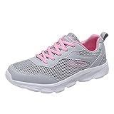 Woaikeyu Atmungsaktive Mesh Sneaker Damen ohne Absatz Laufschuhe Flache Sportschuhe Leicht Outdoor Trend Fitness Sneaker, Rosa, 38 EU