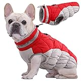 Kuoser Hundejacke Hundemantel für Mittelgroße Hunde Winterweste Wasserdicht Hunde Wintermantel Jacke Winter Hunde Mantel Mit Geschirr Warme Winterjacke Hundepullover Haustier Skifahren Kostüm Rot, M