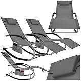 tectake® Gartenliege mit Seitentasche, Relaxliege, Liegestuhl Schaukelstuhl, Sonnenliege, Schaukel Outdoor Gartenmöbel, Terrasse, Balkonmöbel, Pool Garten, Lounge Möbel Outdoor - grau, 2er Set