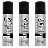 Tru Haarverdichter Spray Schwarz - 3x 100ml Haarauffüller für Männer und Frauen, Sofort-Effekt Haarverdichtung, Kaschiert Haarausfall und lichtes Haar