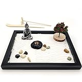 LuXianYS Zen Sand Meditations-Ornamente,Japanese Zen Garden for Desk, Zen Garten Zubehör, Mini Meditation Rock und Sand Garden Holzsockel