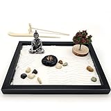 LuXianYS Zen Sand Meditations-Ornamente,Japanese Zen Sand Garden for Desk, Zen Garten Zubehör, Mini Meditation Rock und Sand Garden Holzsockel, Japanese Ornament für Entspannung Meditation