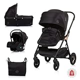 Chipolino Kombikinderwagen 3 in 1 Infinity i-Size Babyschale Babywanne Sportsitz, Farbe:schwarz