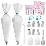 Rezolite Spritzbeutel – Spritzbeutel Mit Tüllen, 15-Teilig Spritztüllen Set mit 2 Stücke Spritzbeutels Wiederverwendbar（30CM+35CM）und 8 Edelstahl Spritztüllen, Zubehör für Torten und Backen