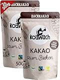 koawach Bio Backkakao Kakaopulver versch. Größen – ohne Koffein, vegan, fairtrade. Natürlich, ohne Zuckerzusatz oder Aromen. Perfekt zum Backen, Trinkschokolade. Wiederverschließbare Verpackung (1kg)