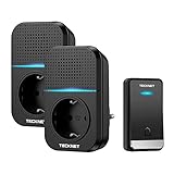 𝐓𝐄𝐂𝐊𝐍𝐄𝐓 Funkklingel Batterielose mit Steckdose, Wasserdicht Steckdosen Türklingel Funk, mit LED-Anzeigen, 400m Drahtloses Kabellose Türklingel, 60 Melodien Reichweite von 5 Lautstärken