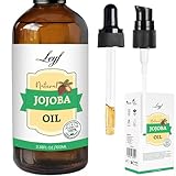 Leyf Bio Jojobaöl 100 ml, 100% Rein, Vegan, Körper, Haare, Gesicht, Nägel, Glasflasche + Glaspipette + Pumpe, Feuchtigkeitspflege, Futterspender, Körperöl Straffend