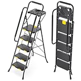 KINGRACK Leiter 5 Stufen mit Werkzeugplattform, trittleiter 5 Stufen klappbar mit Handläufen, stabile Stahlleiter mit breitem Pedal, tragbare Sicherheitsleiter für Erwachsene Malerei Haus