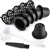 Yerleomit Nachfüllbare Kaffeekapseln für Nespresso, 6 Stück Nachfüllbare Kapseln Wiederverwendbare Kapsel Kaffeekapseln Wiederbefüllbar Kapsel für Nespresso mit Kaffeelöffel mit Bürste