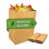 Biomüllbeutel Set 20L | 20 Stück Kompostierbare, Reißfeste & Plastikfreie Biomülltüten aus Papier & Stärke für Haushalt & Gastronomie