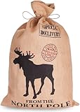BRUBAKER Weihnachtssack Special Delivery from the North Pole - 80 cm Geschenksack Weihnachten - Nikolaussack Jutebeutel Sack mit Kordel zum Verpacken von Geschenken - Jutesack Elch Rentier
