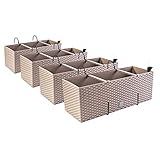 PAFEN 4X Blumenkasten Blumentopf Rattan-Optik mit Halterungen Pflanztopf Wasserstandsanzeiger Balkonkasten Pflanzkästen Mocca