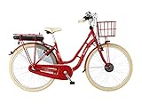 FISCHER E-Bike City CITA RETRO 2.0, Elektrofahrrad für Damen und Herren, RH 48 cm, Frontmotor 32 Nm, 36 V Akku, rot glänzend