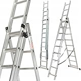 Aluminium Leiter - Regular 3x9 Sprossen Silber - Ausziehbar Aluleiter Verstellbar Rutchfest Trittleiter - Max. Arbeitshöhe 5,7m von Hardmaister