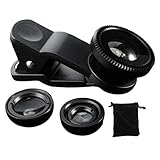 Telefon Fisheye Objektiv 3in1 Weitwinkel Fischauge Makrolinsen Clip-on Universal Lens Schwarz, Handy-objektiv, Fisheye Telefonlinse, Fisheye-makrolinsen