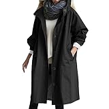 Beokeuioe Damen Trenchcoat Oversized Mantel Lang Umlegekragen Windjacke Einfarbig Damenmantel Übergangsmantel mit Taschen und Knöpfen Jacke Outwear Windbreaker Leicht Kapuzenjacket