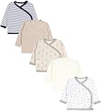TupTam Baby Langarm Wickelshirt 5er Set aus Oeko-TEX zertifizierten Stoffen Unisex, Farbe: Igel Füchse Streifen Ecru Beige Dunkelblau, Größe: 56
