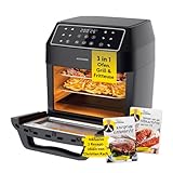 Rachs KOCHWERK Digitale Heißluftfritteuse 12 Liter mit XXL-Zubehörpaket | Ofen, Grill & Fritteuse mit Sichtfenster & Touchscreen| Airfryer ohne Öl | 10 Programme & Timerfunktion