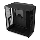 NZXT H6 Flow | CC-H61FB-01 | Kompaktes Mid-Tower Gehäuse mit zwei Kammern | Glaspaneele mit Panoramablick | Hochleistungs-Airflow-Panels | Inklusive 3 x 120 mm-Lüfter | Schwarz