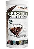 Veganes Proteinpulver SCHOKOLADE - V-PROTEIN 4K Blend, 750g | Unglaublich lecker & cremig | Aus Sonnenblumen, Soja, Hanfsamen & Kürbiskernen | Pflanzliches Eiweißpulver mit 74% Eiweiß