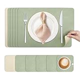 KitchenBoss Tischsets Abwaschbar Platzdeckchen und Untersetzer：Platzsets Abwaschbar rutschfest Hitzebeständig Doppelseitigen Tischset mit PVC Esszimmer (Hellgrün+Beige) 43x30cm 6 Set