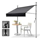 HOMEDEMO Klemmmarkise Markise Balkon (300 cm x 125 cm) Anthrazit mit Handkurbel, Balkonmarkise ohne Bohren, Sonnenschutz und wasserdicht, UV-beständig und höhenverstellbar