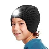 TOUCH TWO Beanie-Mütze mit Licht und Ohrenklappen, über USB aufladbare LED-Stirnlampe, Wintermütze, Strumpffüller, Geschenke, Schwarz, Einheitsgr��e