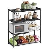 VASAGLE Küchenregal, Standregal mit 2 Metallkörben, Bäckerregal mit Haken und Regalablagen, Mikrowellenregal, 35 x 80 x 93,5 cm, anthrazitgrau-schwarz KKS096B22