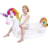 JOYIN Wasser Pool Luftmatratze Kinder, Aufblasbare Einhorn Pool Floß mit Glitzern, Spaß Strand Aufblasbare Schwimmsitze Erwachsene, Sommer Party Floß Dekorationen für Kinder 175cm*75cm*85cm