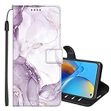 SEHEYA Klapphülle für Oppo A5X 5G / A5X 4G Lederhülle Handyhülle mit Motiv Muster Flip Brieftasche 3 Kartenhüllen Handy Hülle Schutzhülle Wallet Case, Weiß Lila Marmor