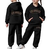 Kinder Jogginganzug Mädchen Jungen Trainingsanzug Zweiteiliger mit Hoodie Jogginghose Outfit Briefdruck Warme Sportbekleidung Sportanzug Sets Teenager Schule Bekleidungssets 2-14 Jahre Unisex