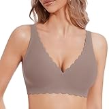 JOYTREE Soft BH Damen Ohne Bügel mit tiefem V-Ausschnitt Bequemer Seamless Tshirt Bügelloser BHS Minimizer Klassische Bustier Nahtloser Bra mit zusätzlicher Verlängerung - Grau XL
