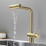 Moderne gebürstete Gold Küchenarmatur mit herausziehbarer Brause Wasserfall Design Schwenkauslauf und Einhebel 1 Loch Integration