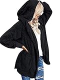 Beyove Damen Plüschjacke Winterjacke Teddy Warm Hoodie Pullover Mit Kapuze Winter Reißverschluss Kapuzenjacke mit Tasches Einfarbig Lässige Jacken Mantel Oberteile Schwarz XXL