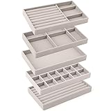 Domkan Schmucktablett,Schmuck Organizers,Schmuckaufbewahrung schublade, Schmuckeinsatz für Schubladen,Schmucktablett Stapelbar,Zum Aufbewahren und Präsentieren (Braun)
