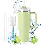 Doppelwandiger Edelstahl Vakuum Isolierbecher,Tragbare Autobecher,Becher Tumbler 1200ML,Thermobecher mit Strohhalm und Henkel,Isolierter Thermo Trinkbecher Edelstahl.