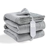 CELESTA Flanell Heizdecke mit Abschaltautomatik 180 x 130 cm, 9 Heizstufen 1-9H Timer Auto-Aus, Beheizbare Decke, Maschinenwaschbar - für Sofa, Bett und Büro, Hellgrau