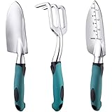 BIGP 3 Stücke Gartengerät Set, Gartenwerkzeug Set aus Aluminiumguss mit Handkelle, Pflanzkelle, Harke für die Gartenbepflanzung