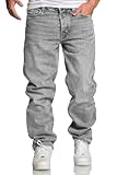 Amaci&Sons Herren Loose-Fit 90s Denim Jeans Hose Straight Baggy 7025 Grau W38/L30