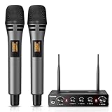 TONOR Dual Funkmikrofonen System kabellos, drahtloses Karaoke Mikrofon Set Wireless Microphone Handmikrofon dynamisch mit Empfänger für Hochzeit Party Kirche Vortrag Bühne Reden Konferenz TW350 Grau