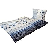 Bettwäsche Baumwolle Seersucker Blumen Weiß Blau 2tlg. 4tlg. 135x200 80x80cm Set 2 TLG