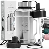 BeMaxx Trinkflasche Edelstahl ACTIVE FLASK + Strohhalm (3 Deckel) | Große 1,3 Liter Sportflasche BPA-frei Auslaufsicher Kohlensäure geeignet, 2l XL Wasserflasche Sport Outdoor Fitness Wasser Flasche