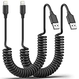 Spiral-Lightning-Kabel, 90 cm, 2 Stück, Spiralkabel für Auto, dehnbares iPhone-Kabel, schnelles Aufladen, MFi-zertifiziert, Spiralkabel USB auf Lightning-Kabel für iPhone 14, 13, 12, 11, Pro Max, XS,
