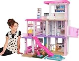 Barbie Dream House (114 cm), 3-stöckiges Puppenhaus Pool, Rutsche, Rollstuhllift, 75 Zubehörteile, Puppen, als Geschenk für Kinder ab 3 Jahren geeignet, GRG93