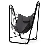 Einzigartiger U-förmiger Hängesessel mit Ständer, robust und rostbeständig, grauer Baumwoll-Hängestuhl