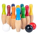 Rasen-Bowlingspiel-Kegelball, Spaß für Drinnen und Draußen, Holz-Rasen-Bowling-Kegelset, Holz-Bowlingspiel-Kegelspiel, Farbenfrohes Design, Holz-Kegelset-Spielzeug (A)