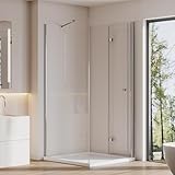 Cozynest Duschkabine Eckeinstieg Duschtür Falttür mit Seitenwand 120x80cm Duschabtrennung Eckdusche, Pivot-Falttür mit Festem Seitenteil Duschtrennwand aus 6mm ESG Glas Höhe 185cm