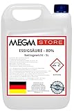 Megaastore Essigsäure 80% (E260) (UN2790) | Ideal als Reiniger und Entkalker für Haus und Terrase | 5 Liter